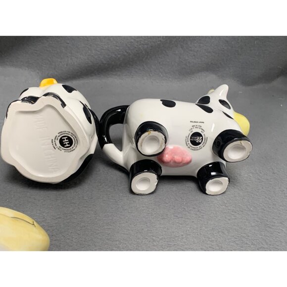 Vintage Houston Harvest Ceramic Cow Sugar Bowl & Creamer Set Black & White - Picture 9 of 16